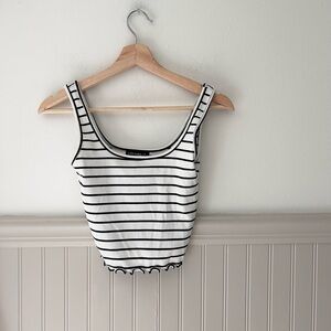 Chic Striped Black and White Striped Tank Top Lettuce Hem Size Small